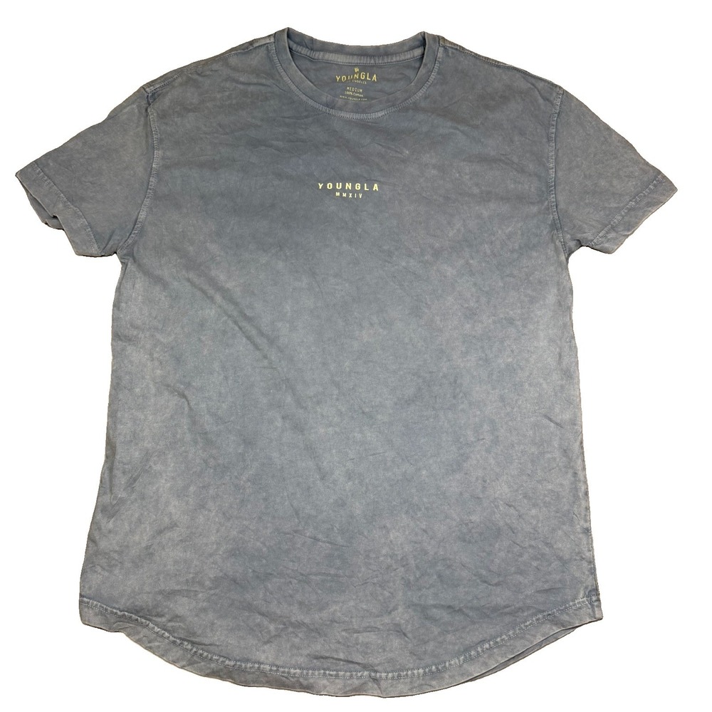 YoungLA Oversized Shirt Mens M Blue Wash Dyed Logo Heavy Cotton Boxy Gym